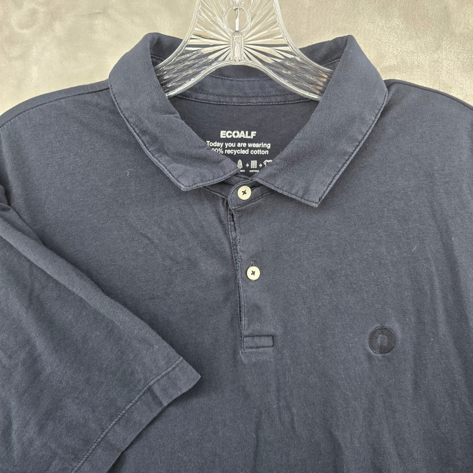 Ecoalf Polo Shirt Mens Xl Navy Blue Recycled Cotton Driftwood Logo Casual